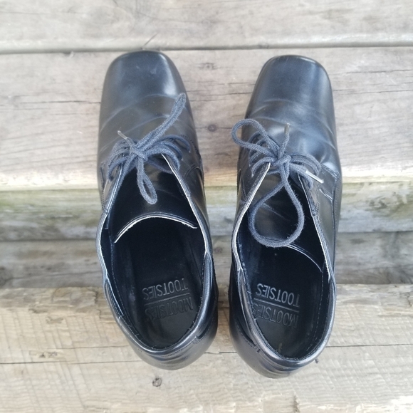 Vintage 90s y2k Bratz Lace Up Square Toe Chunky Heel Black Ankle Boots Booties - Picture 6 of 11